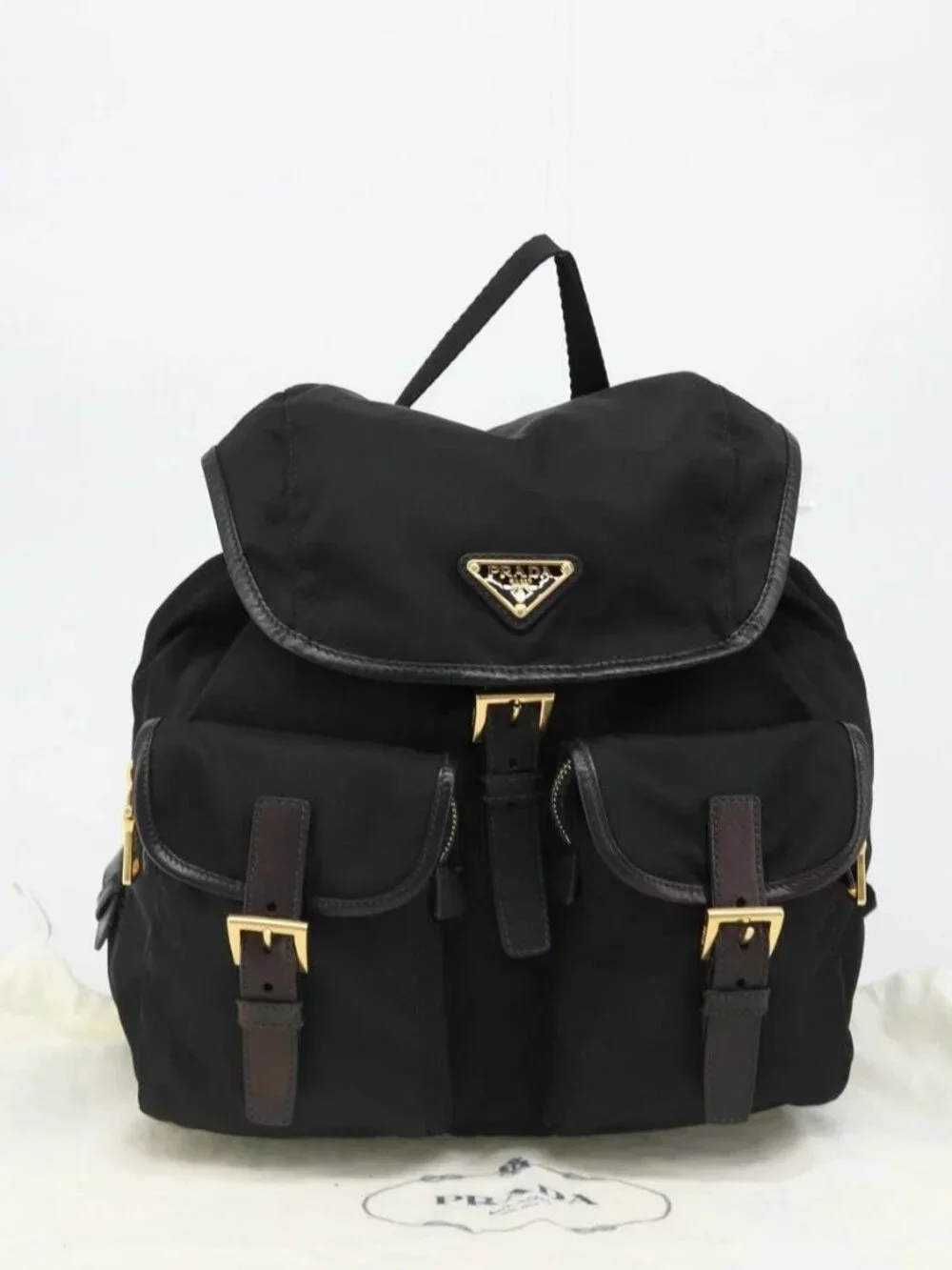 PRADA Backpack Nylon Black Gold Auth yk20532SAV